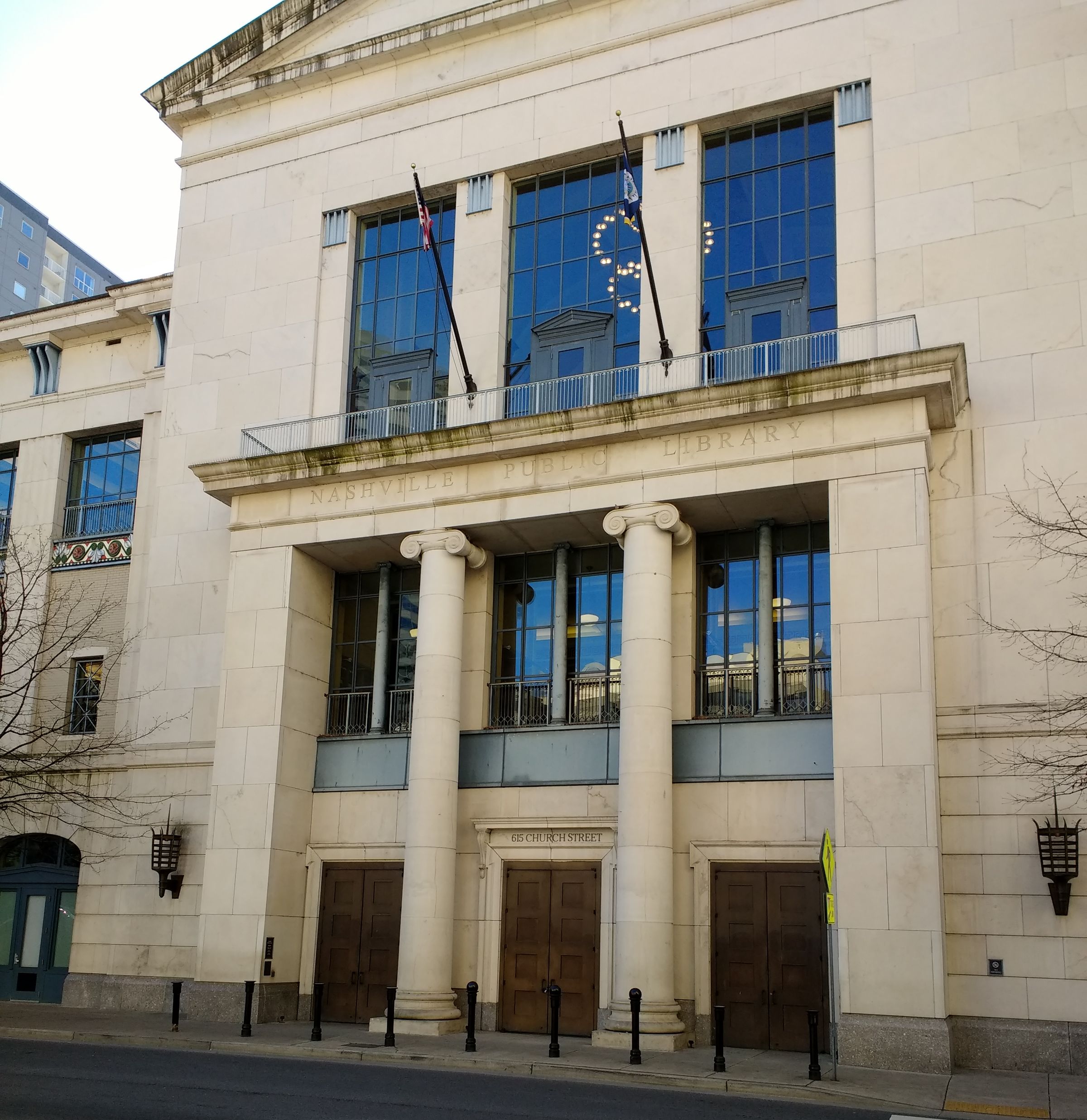 The main branch of the Nashville Public Library, a stone civic building downtown.